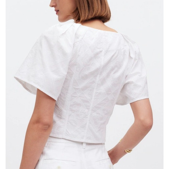 Madewell Darted V Neck Short Sleeve 100% Cotton Trendy Top US Women's 8 New - Picture 2 of 7